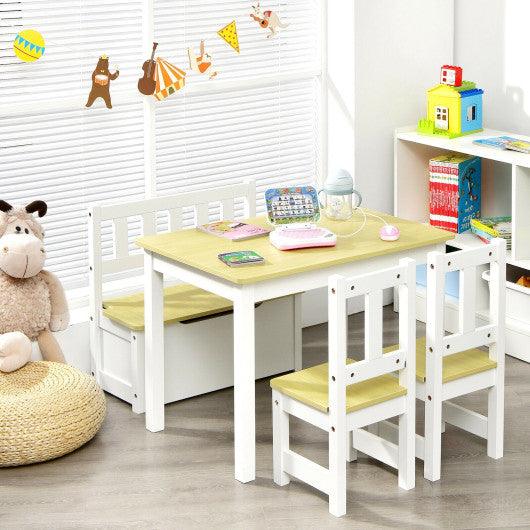 4 Pieces Kids Wooden Activity Table and Chairs Set with Storage Bench and Study Desk-Natural at Set Shop and Smile