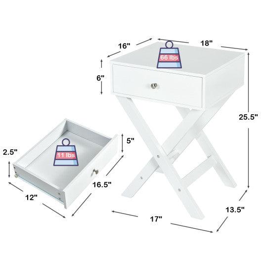 Modern X-Shaped Nightstand with Drawer for Living Room Bedroom-White at Set Shop and Smile