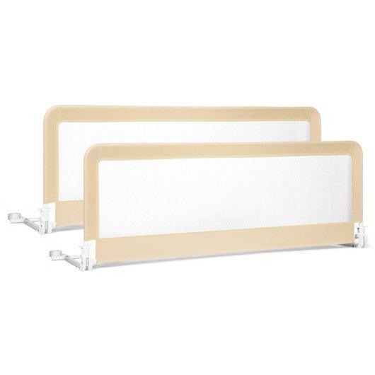 59 Inch Folding Breathable Baby Bed Rail Guard with Safety Strap-Beige at Set Shop and Smile