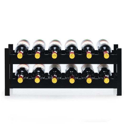 2-Tier 12 Bottles Bamboo Storage Shelf Wine Rack-Brown at Set Shop and Smile