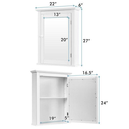 Bathroom Mirror Cabinet Wall Mounted Adjustable Shelf Medicine Storage-White at Set Shop and Smile