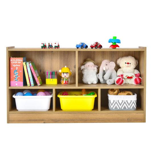 Kids 2-Shelf Bookcase 5-Cube Wood Toy Storage Cabinet Organizer-Natural at Set Shop and Smile