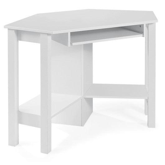 Wooden Study Computer Corner Desk with Drawer-White at Set Shop and Smile