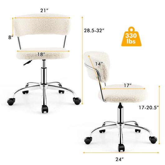 Computer Desk Chair Adjustable Sherpa Office Chair Swivel Vanity Chair-White at Set Shop and Smile