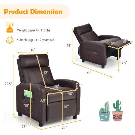 Ergonomic PU Leather Kids Recliner Lounge Sofa for 3-12 Age Group-Brown at Set Shop and Smile