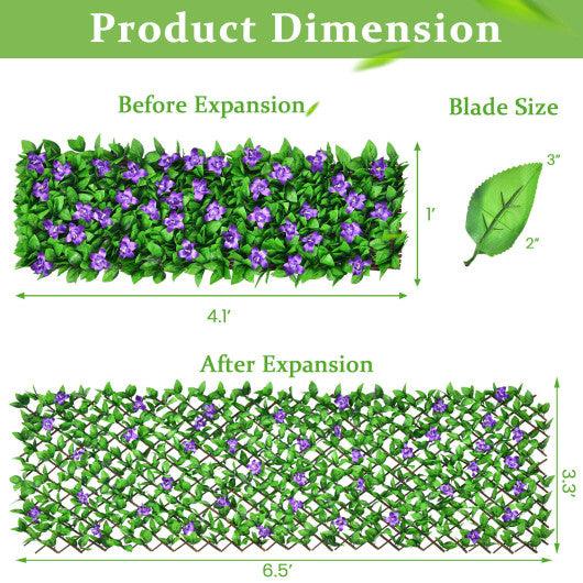 4 Pieces Expandable Faux Ivy Privacy Screen Fence Panel Pack with Flower-Purple at Set Shop and Smile