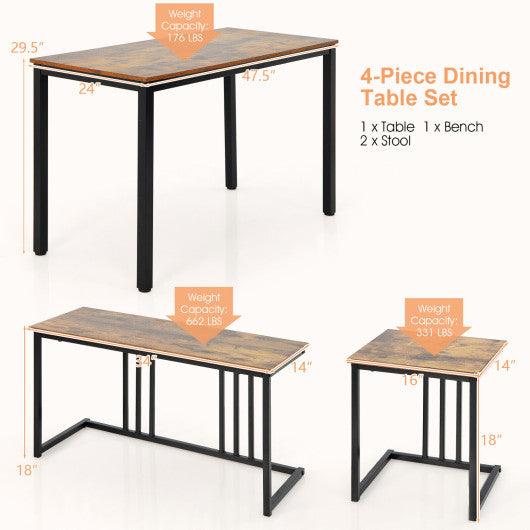 4 Pieces Industrial Dining Table Set with Bench and 2 Stools-Brown at Set Shop and Smile