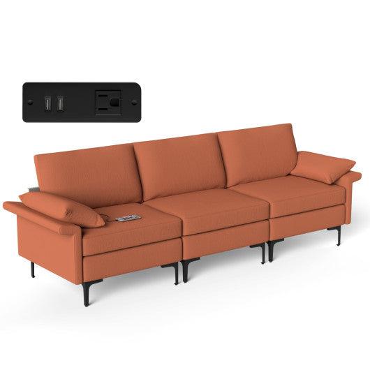 Large 3-Seat Sofa Sectional with Metal Legs and 2 USB Ports for 3-4 people-Red at Set Shop and Smile