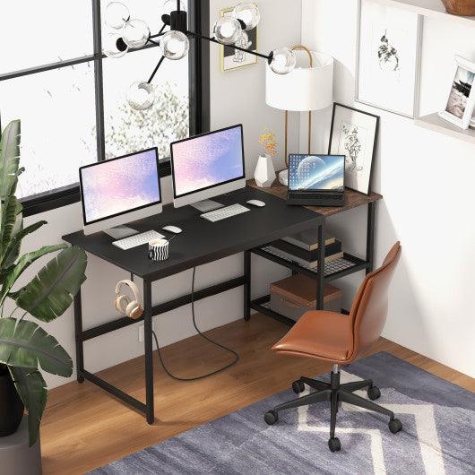 59 Inch Home Office Computer Desk with Removable Storage Shelves-Black at Set Shop and Smile