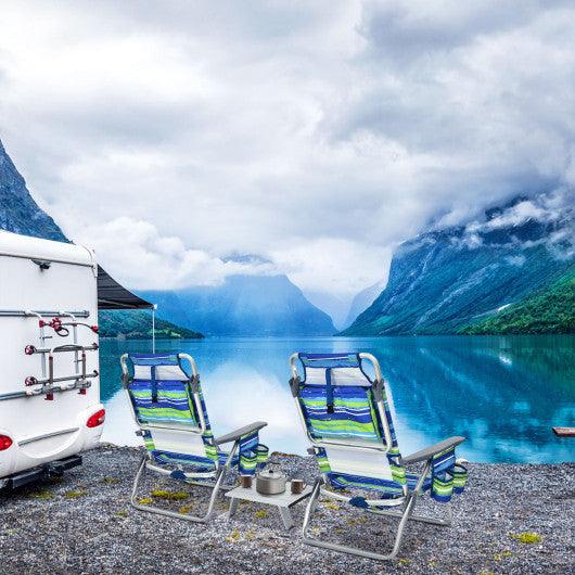 2 Packs 5-Position Outdoor Folding Backpack Beach Table Chair Reclining Chair Set-Blue at Set Shop and Smile