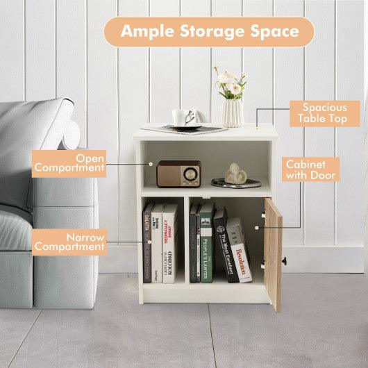 2 Pieces 25 Inch Tall Nightstands with Door and 2 Open Shelves-White at Set Shop and Smile