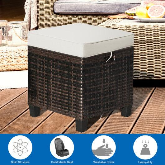 2 Pcs Patio Rattan Ottoman Cushioned Seat Foot Rest-Beige at Set Shop and Smile