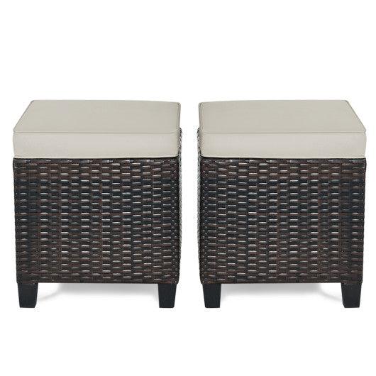 2 Pcs Patio Rattan Ottoman Cushioned Seat Foot Rest-Beige at Set Shop and Smile