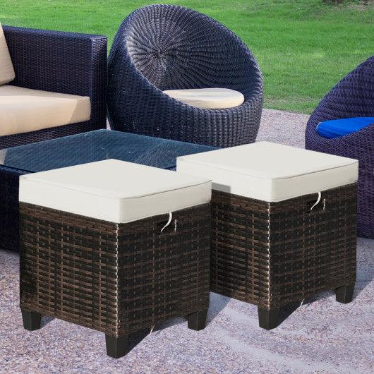2 Pcs Patio Rattan Ottoman Cushioned Seat Foot Rest-Beige at Set Shop and Smile