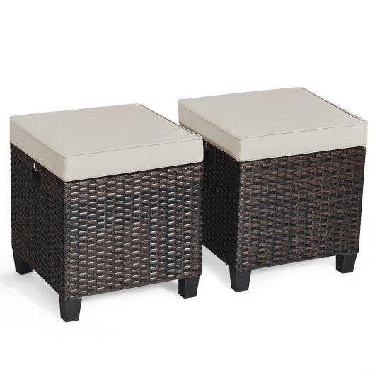 2 Pcs Patio Rattan Ottoman Cushioned Seat Foot Rest-Beige at Set Shop and Smile