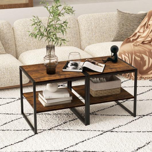 2 Pieces Industrial 2-Tier Side Table Set with Open Shelf-Rustic Brown at Set Shop and Smile