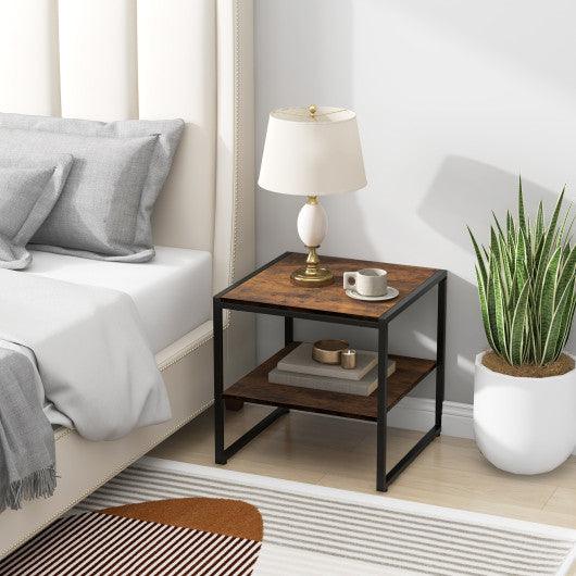 2 Pieces Industrial 2-Tier Side Table Set with Open Shelf-Rustic Brown at Set Shop and Smile