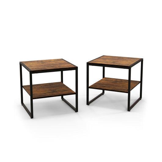 2 Pieces Industrial 2-Tier Side Table Set with Open Shelf-Rustic Brown at Set Shop and Smile