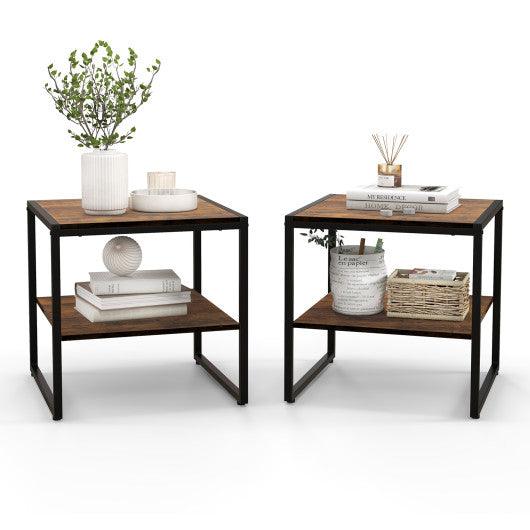 2 Pieces Industrial 2-Tier Side Table Set with Open Shelf-Rustic Brown at Set Shop and Smile