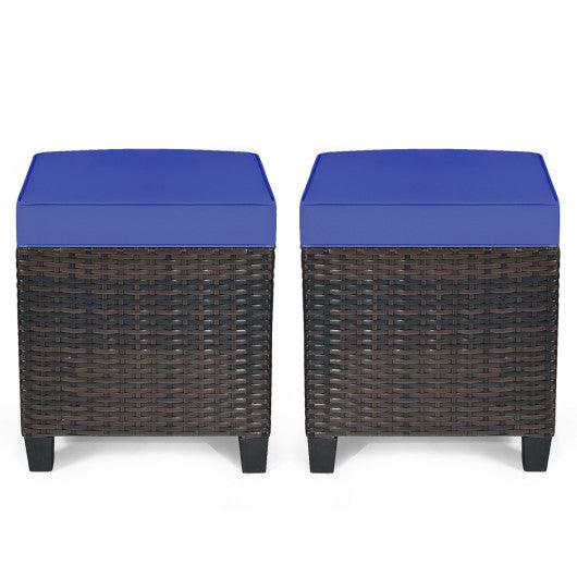 2PCS Patio Rattan Ottoman Cushioned Seat-Navy at Set Shop and Smile