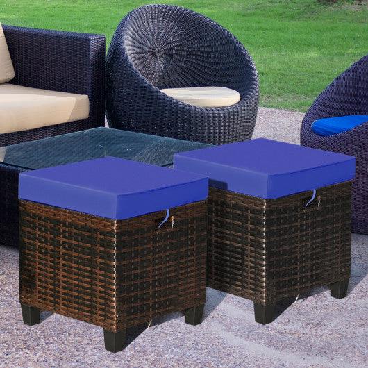 2PCS Patio Rattan Ottoman Cushioned Seat-Navy at Set Shop and Smile