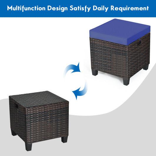 2PCS Patio Rattan Ottoman Cushioned Seat-Navy at Set Shop and Smile