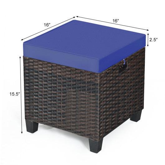 2PCS Patio Rattan Ottoman Cushioned Seat-Navy at Set Shop and Smile