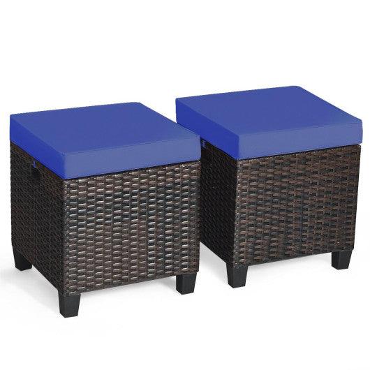 2PCS Patio Rattan Ottoman Cushioned Seat-Navy at Set Shop and Smile