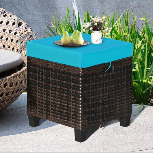 2PCS Patio Rattan Ottoman Cushioned Seat-Turquoise at Set Shop and Smile