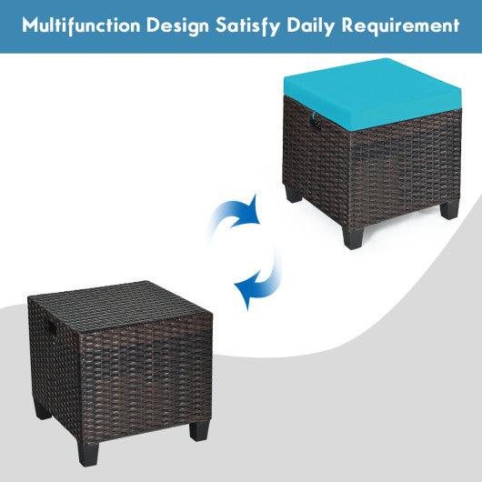 2PCS Patio Rattan Ottoman Cushioned Seat-Turquoise at Set Shop and Smile