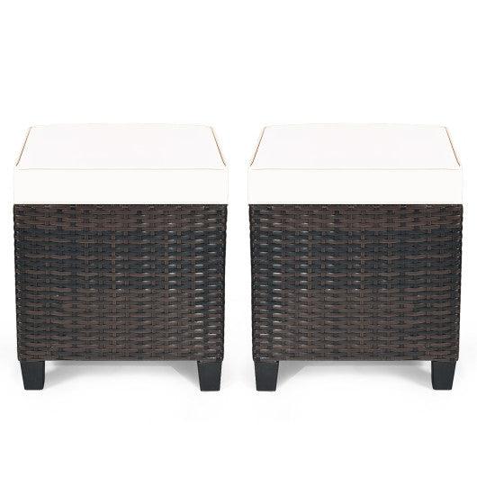 2PCS Patio Rattan Ottoman Cushioned Seat-White at Set Shop and Smile