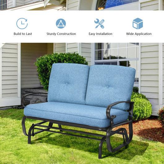 2 Seats Outdoor Swing Glider Chair with Comfortable Cushions-Blue at Set Shop and Smile