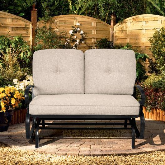 2 Seats Outdoor Swing Glider Chair with Comfortable Cushions-Beige at Set Shop and Smile