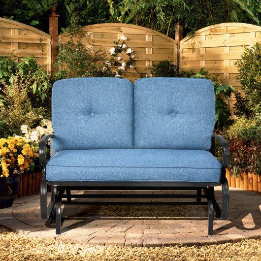2 Seats Outdoor Swing Glider Chair with Comfortable Cushions-Blue at Set Shop and Smile