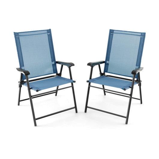 2 Set of Patio Dining Chair with Armrests and Metal Frame-Blue at Set Shop and Smile