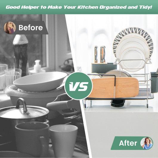 2-Tier Detachable Dish Rack with Drainboard and 360° Swivel Spout at Set Shop and Smile