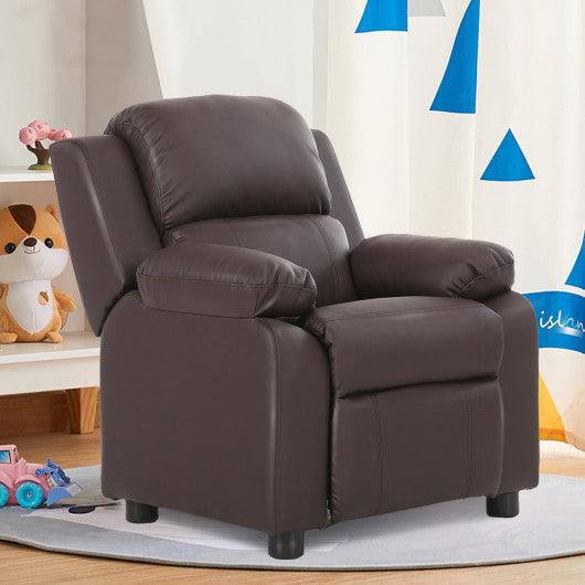 Deluxe Kids Armchair Recliner Headrest Sofa w/ Storage Arms-Brown at Set Shop and Smile