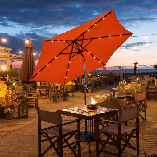 9 Feet Solar LED Lighted Patio Market Umbrella Tilt Adjustment Crank Lift-Orange at Set Shop and Smile