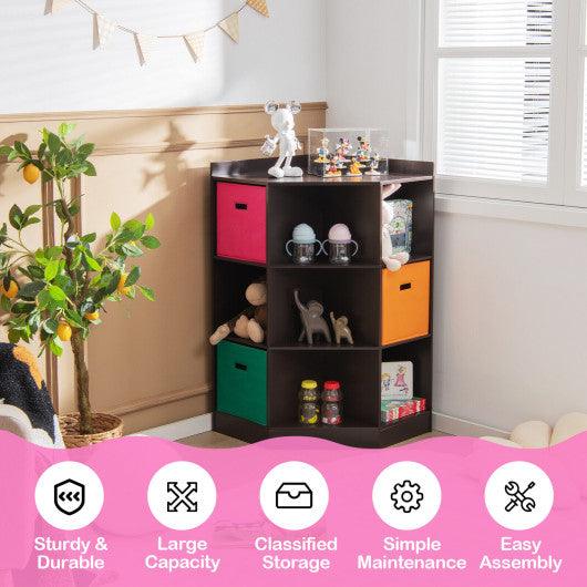 3-Tier Kids Storage Shelf Corner Cabinet with 3 Baskets-Brown at Set Shop and Smile