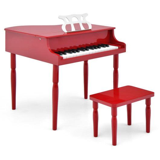 30-Key Wood Toy Kids Grand Piano with Bench and Music Rack-Red at Set Shop and Smile