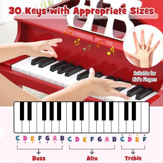 30-Key Wood Toy Kids Grand Piano with Bench and Music Rack-Red at Set Shop and Smile