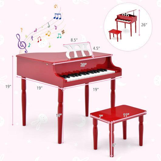 30-Key Wood Toy Kids Grand Piano with Bench and Music Rack-Red at Set Shop and Smile