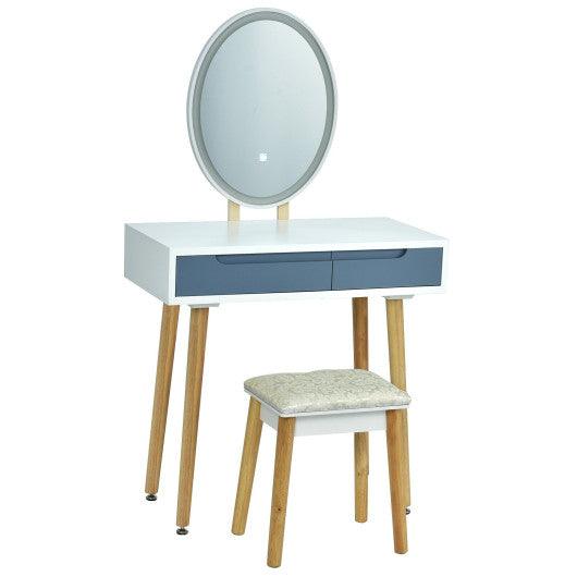 Touch Screen Vanity Makeup Table Stool Set with Lighted Mirror-Gray at Set Shop and Smile