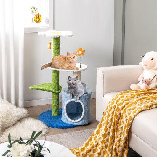 34.5 Inch 4-Tier Cute Cat Tree with Jingling Balls and Condo-Blue at Set Shop and Smile