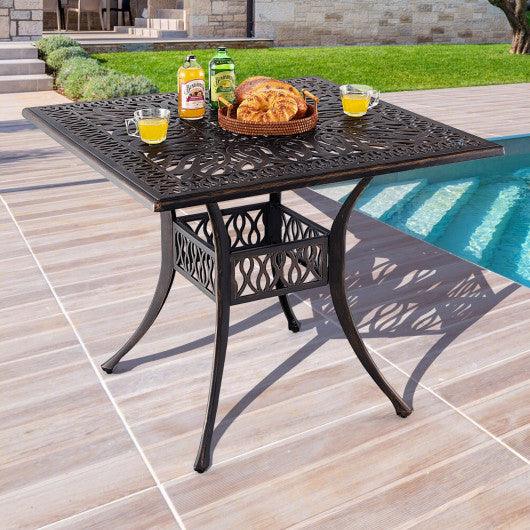 35.4 Inch Aluminum Patio Square Dining Table with Umbrella Hole-Bronze at Set Shop and Smile