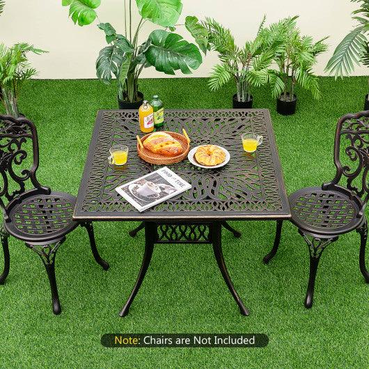 35.4 Inch Aluminum Patio Square Dining Table with Umbrella Hole-Bronze at Set Shop and Smile