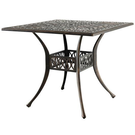 35.4 Inch Aluminum Patio Square Dining Table with Umbrella Hole-Bronze at Set Shop and Smile