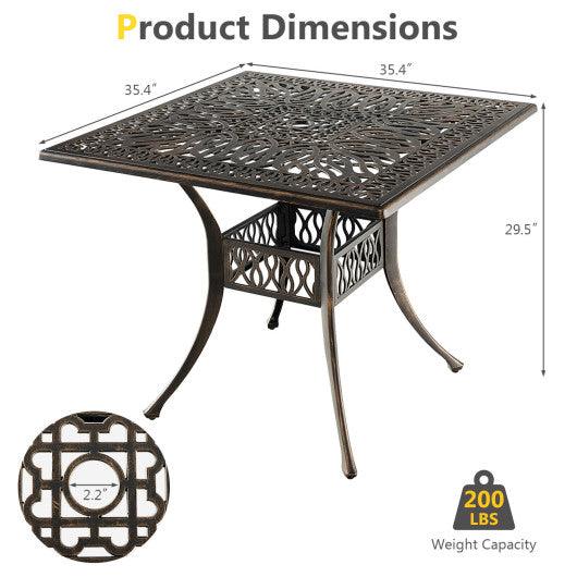 35.4 Inch Aluminum Patio Square Dining Table with Umbrella Hole-Bronze at Set Shop and Smile