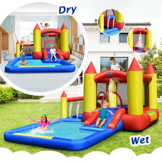 Inflatable Water Slide Castle Kids Bounce House with 480W Blower at Set Shop and Smile