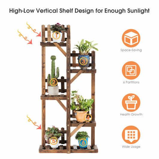 5-Tier Flower Rack Wood Plant Stand 6 Pots Display Shelf at Set Shop and Smile